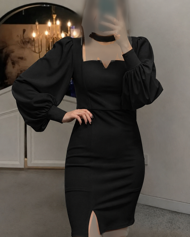 لباس مجلسی زنانه کرپ جذب کوتاه چاکدار