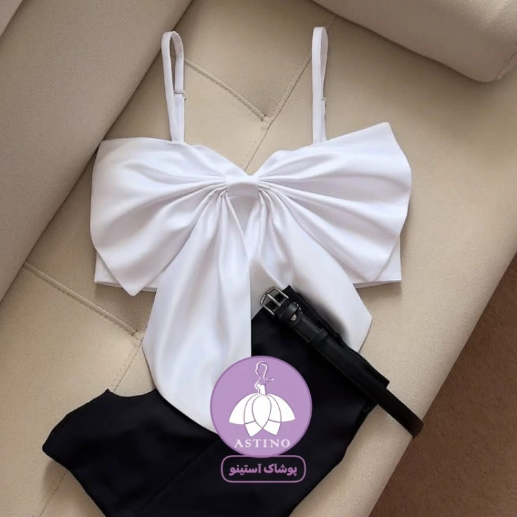کراپ تاپ مجلسی پاپیونی زنانه و دخترانه ساتن