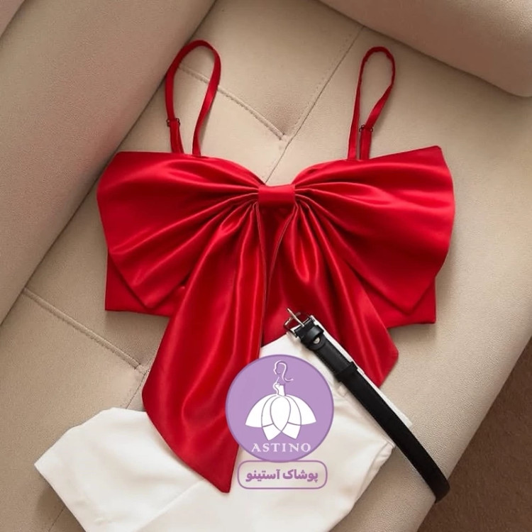 کراپ تاپ مجلسی پاپیونی زنانه و دخترانه ساتن